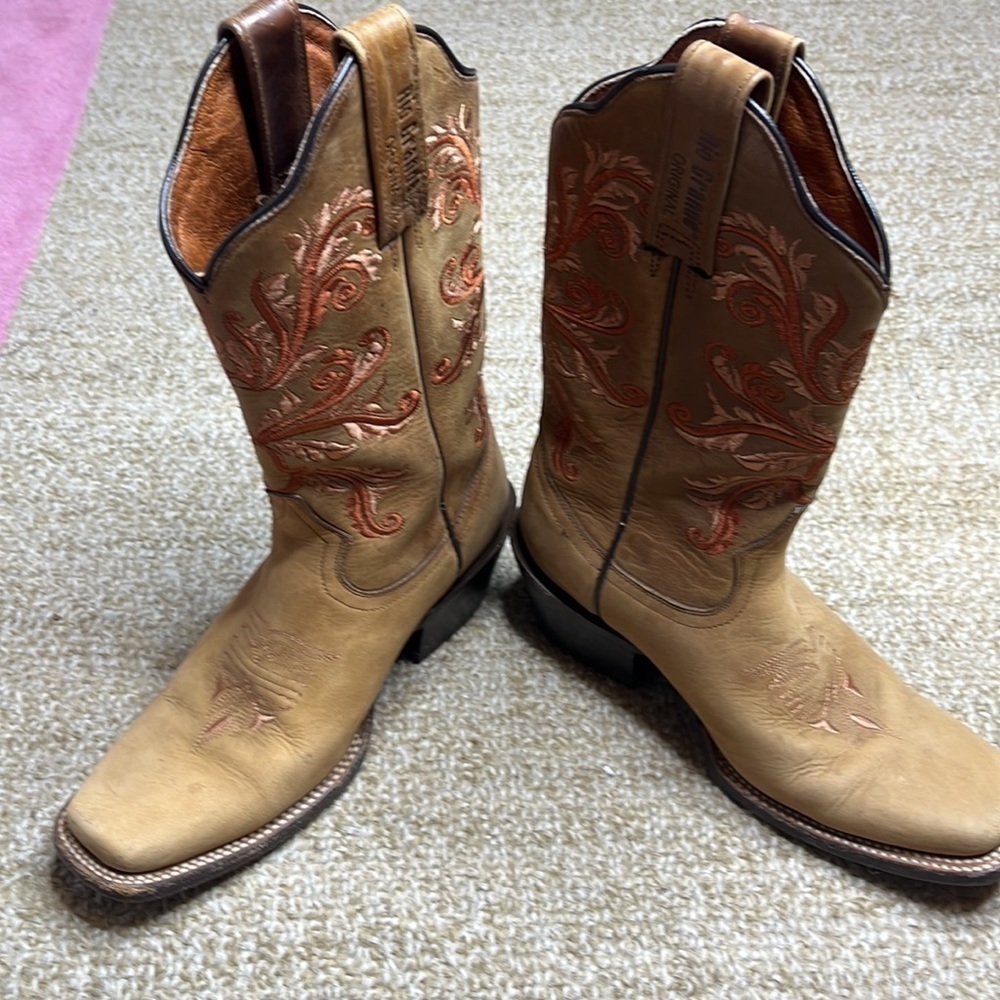 RioGrande suede and leather square toe cowboy boots with embroidery